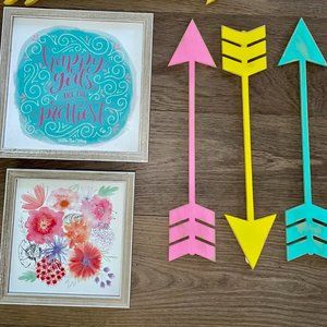 Matilda Jane BOHO Pictures Art PLUS 3 wood painted arrows pink yellow blue/teal
